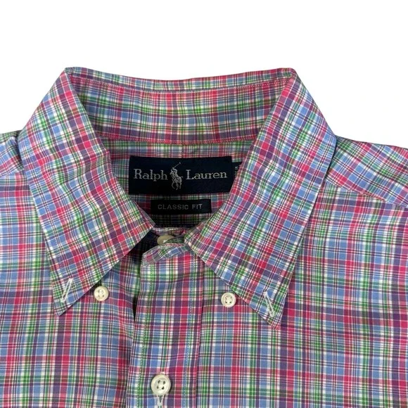 Polo Ralph Lauren Oxford Shirt Mens M Pink Plaid  Cotton Logo - Picture 3 of 7